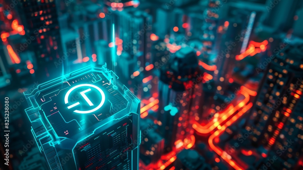Futuristic city with a lightning bolt symbol for technology and energy themed designs Futuristic city with a lightning bolt symbol for technology and energy themed designs