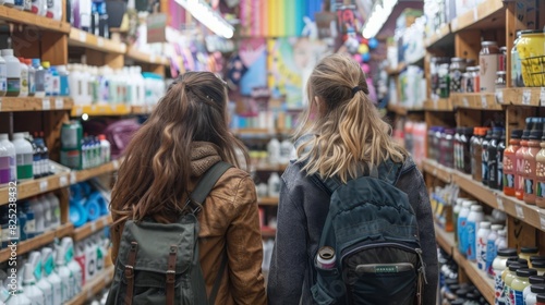 Two young women shopping in a store. © chotirot