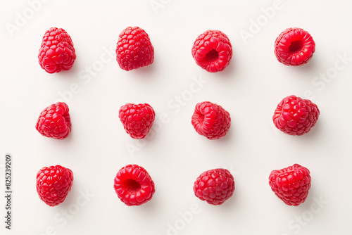 Neatly arranged raspberries in rows highlighting their vibrant red color and texture ideal for food presentation themes