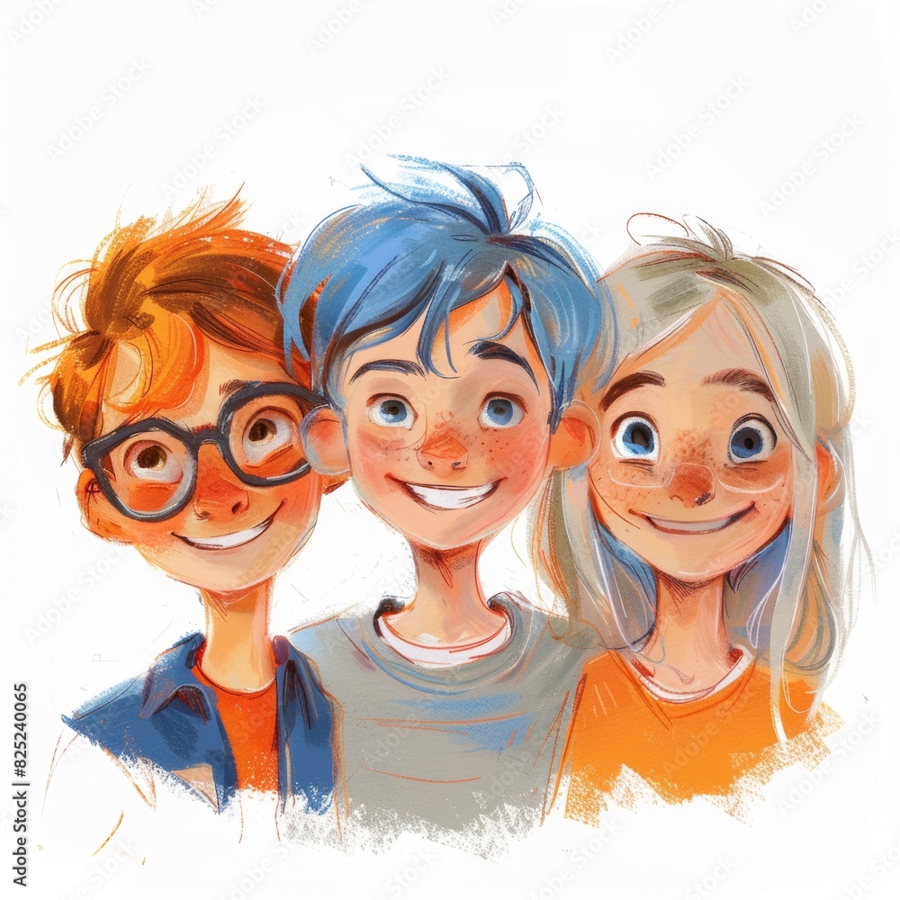 a group of children, cartoon drawing style, playful and active a group of children, cartoon drawing style, playful and active