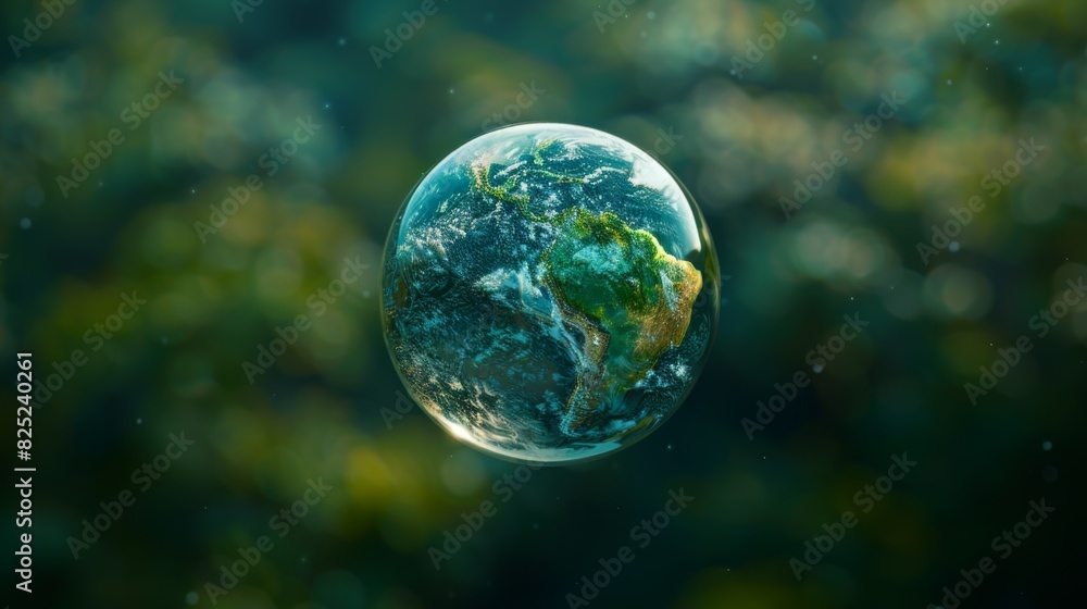 Climate Change Impact - Earth Encased in a Protective Bubble with Contrasting Climates of Deserts and Rainforests