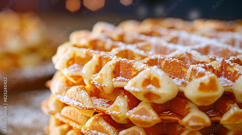 A stack of waffles with powdered sugar on top A stack of waffles with powdered sugar on top