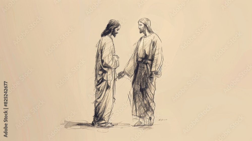 Jesus Standing Beside a Person Facing a Difficult Decision, Offering Guidance, Biblical Illustration of Support and Wisdom Jesus Standing Beside a Person Facing a Difficult Decision, Offering Guidance, Biblical Illustration of Support and Wisdom