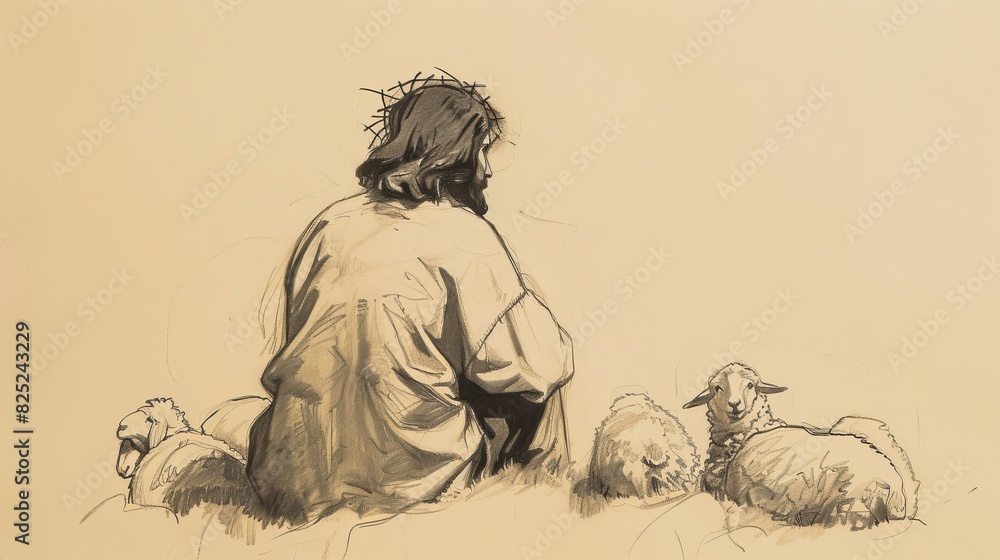 Obraz premium Biblical Illustration of Jesus Ascending into Heaven Surrounded by Angels