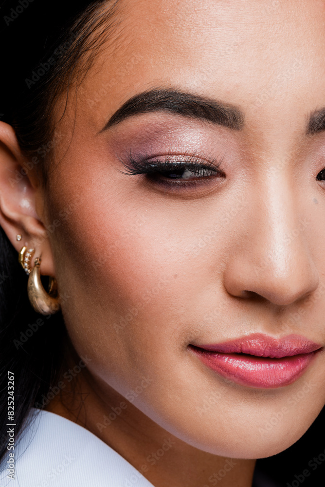 Macro Beauty Image Featuring Lavender Makeup and Subtle Confidence Macro Beauty Image Featuring Lavender Makeup and Subtle Confidence
