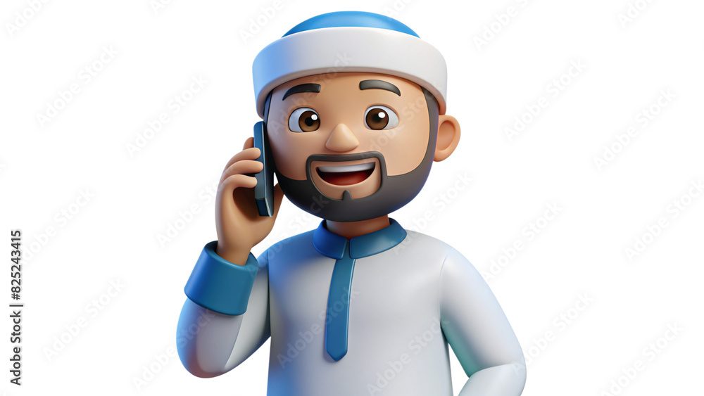 3D Muslim Man Character Chatting on a Mobile Phone 3D Muslim Man Character Chatting on a Mobile Phone