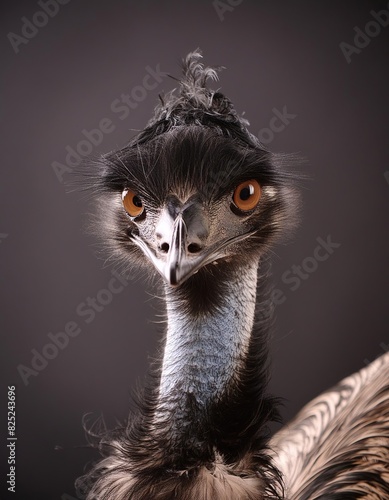 emu close up head on black background
