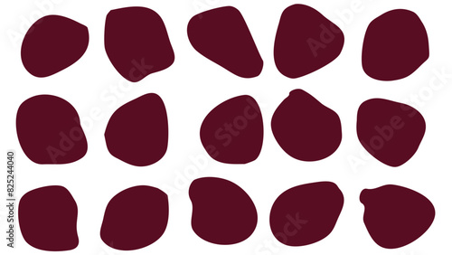 15 Modern Dark Red maroon liquid irregular blob shapes abstract. elements graphic flat style. fluid design illustration stock
