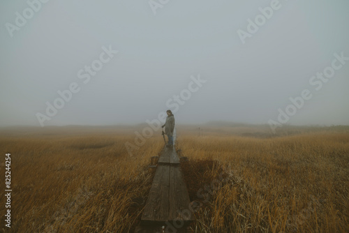 A Solitary Figure in the Mist. photo