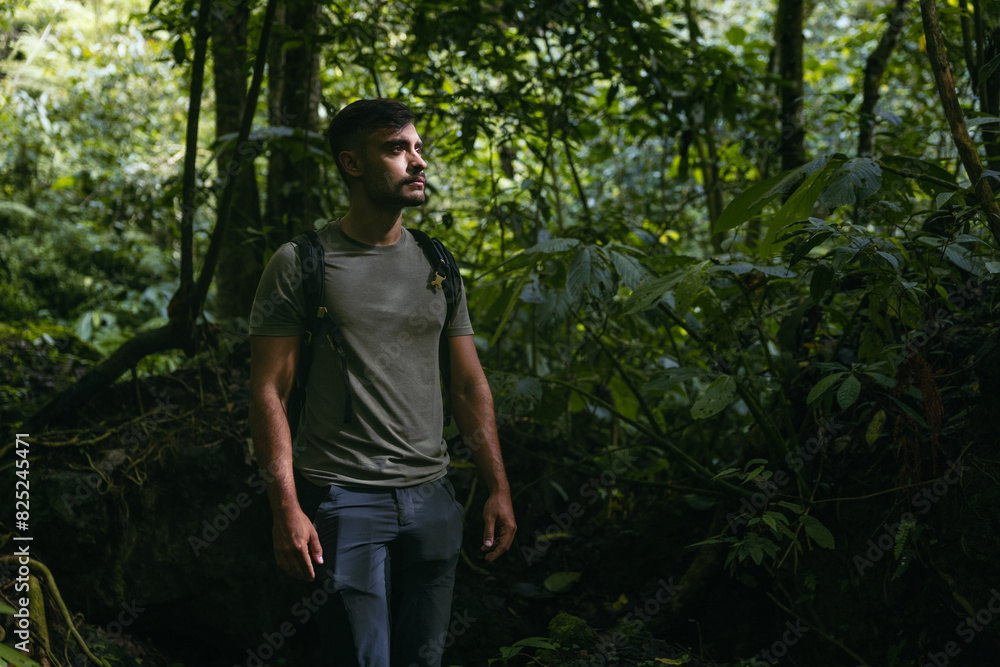 Explorer man in the jungle Explorer man in the jungle