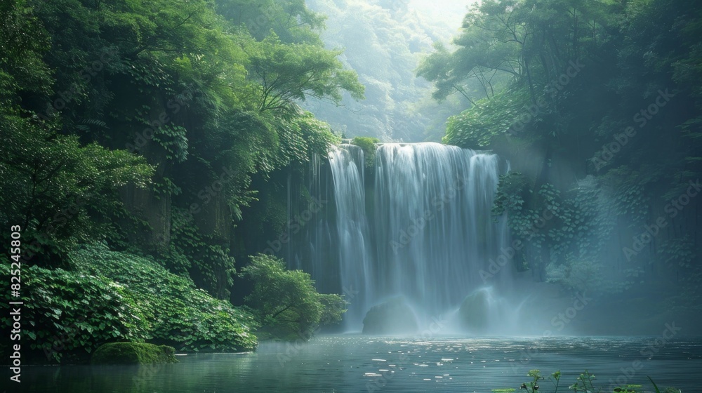 Tranquil Oasis: Majestic Waterfall Amid Verdant Wilderness
