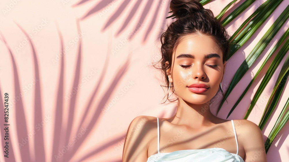 Young beautiful woman on pink background Young beautiful woman on pink background