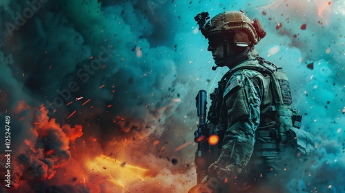 Portrait of special forces soldier in action.