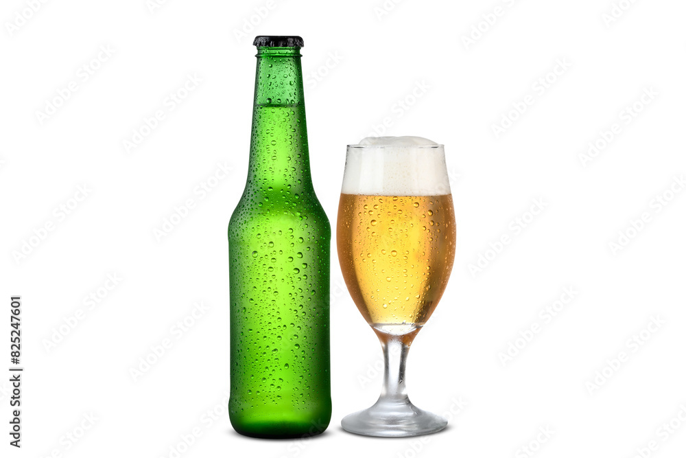 unlabeled beer bottle and glass with beer, cold drink, mockup unlabeled beer bottle and glass with beer, cold drink, mockup
