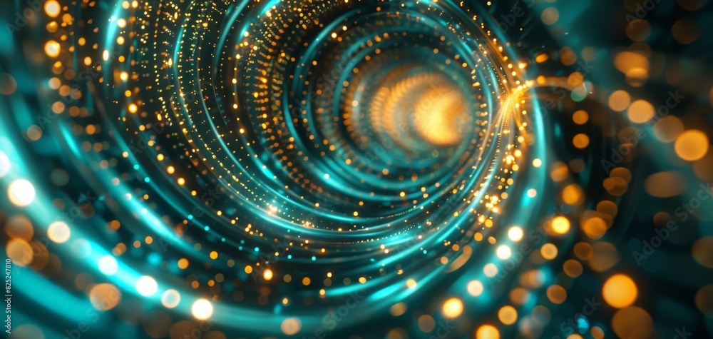 Abstract blue and gold glowing spiral tunnel Abstract blue and gold glowing spiral tunnel