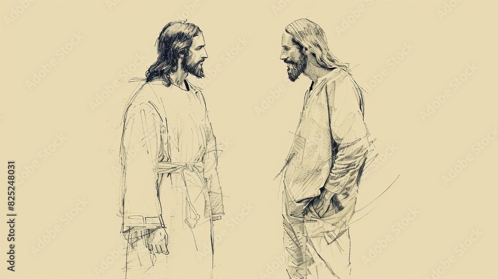 Jesus Standing Beside a Person Facing a Difficult Decision, Offering Guidance, Biblical Illustration of Support and Wisdom Jesus Standing Beside a Person Facing a Difficult Decision, Offering Guidance, Biblical Illustration of Support and Wisdom
