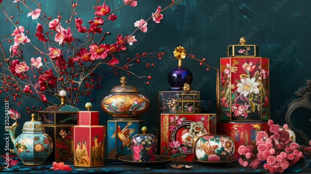 Fototapeta premium A table covered with numerous vases filled with assorted flowers of varying colors and sizes.