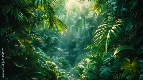 Lush Jungle with Dense Foliage and Exotic Plants