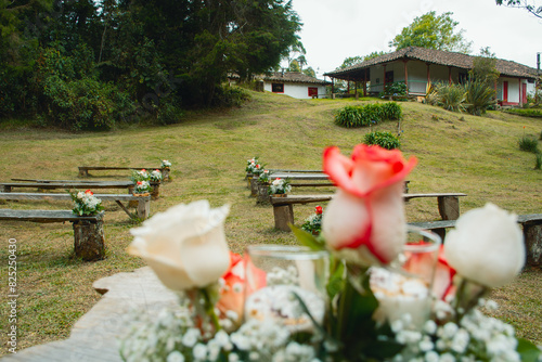 Matrimonial Floral Arrangement with Nature Background photo