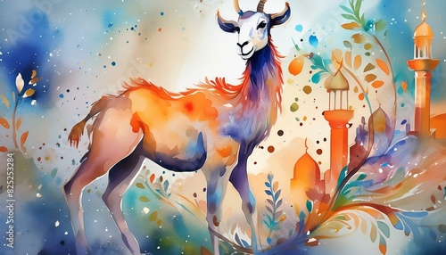 watercolor Camel art painting for eid ul adha. Watercolor goat Painting for Eid ul Adha
