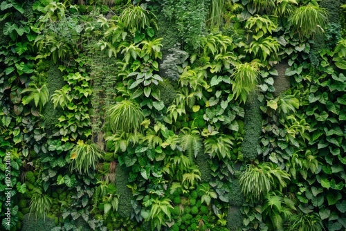 Green Nature Wall with Moss and Blooming Plants