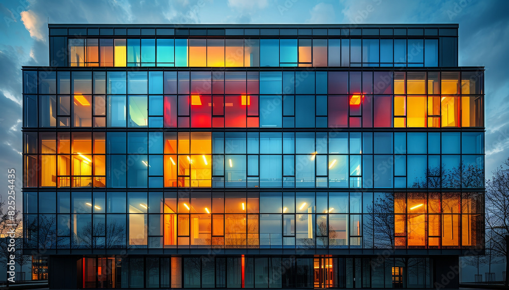 A tall building with many windows and a colorful facade by AI generated image A tall building with many windows and a colorful facade by AI generated image