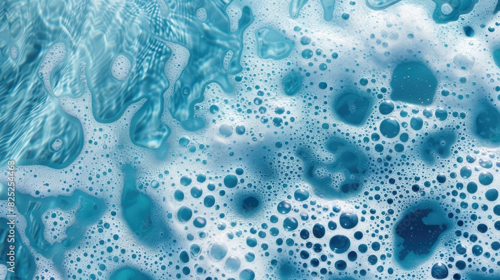 Liquid foam drops nature inspired aqua pattern wash for cleansing soapy water filled with shampoo bubbles Liquid foam drops nature inspired aqua pattern wash for cleansing soapy water filled with shampoo bubbles