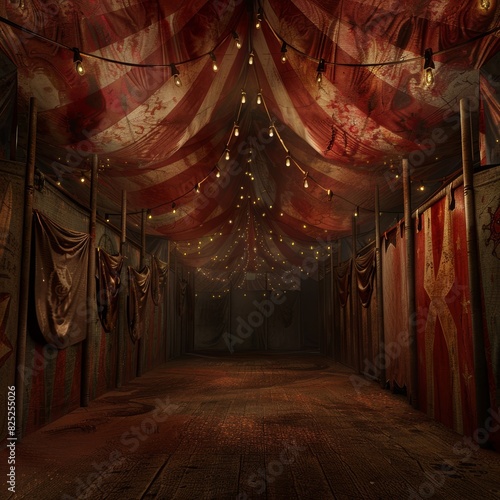 game art dark circus background, inside of a tent photo
