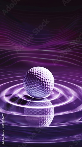 graphic illustration of golf ball with audio ripples radiating from it in a dark purple background