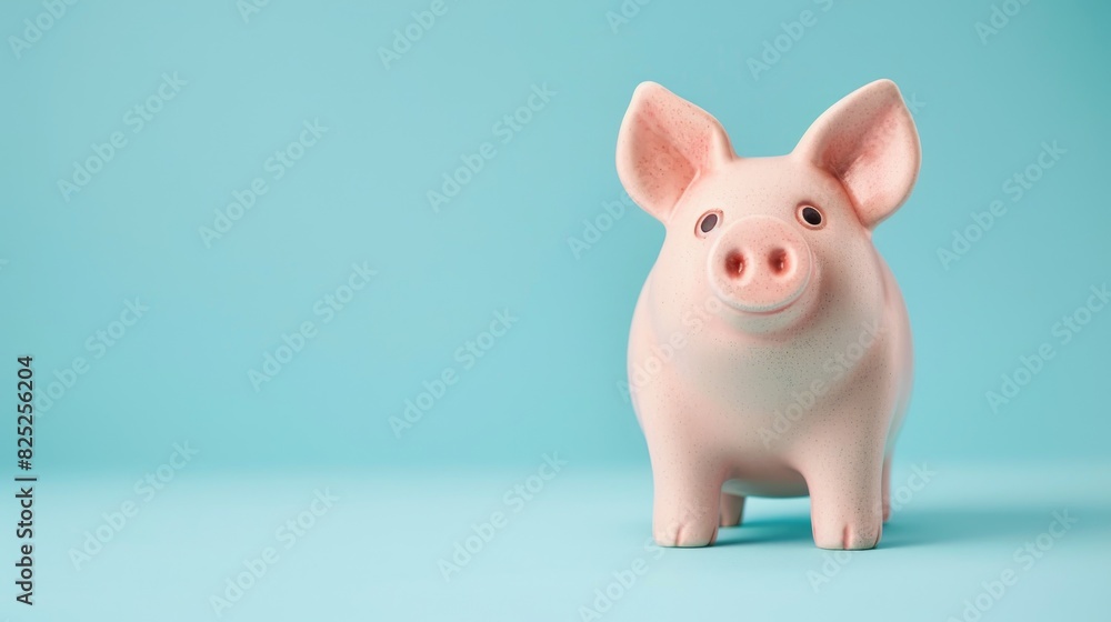Piggy bank with money against a blue backdrop symbolizes saving Piggy bank with money against a blue backdrop symbolizes saving