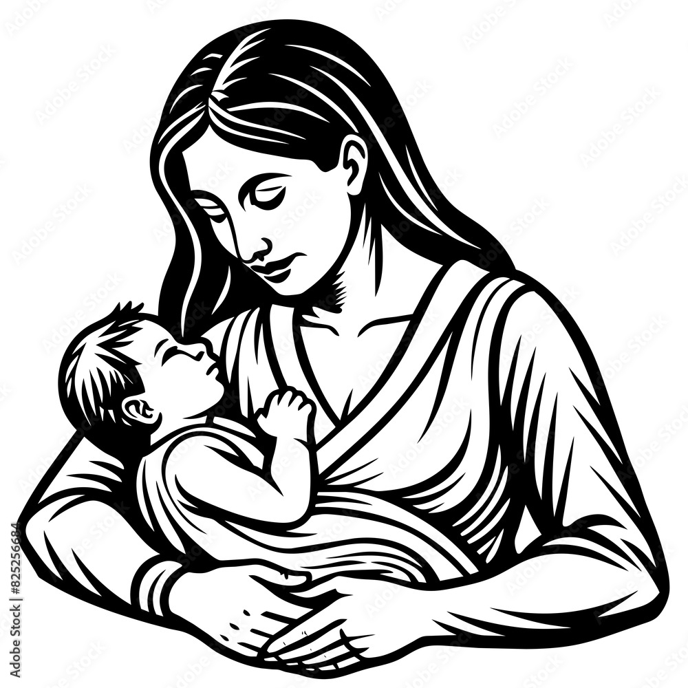 Fototapeta design-a-line-art-of-a-mom-breastfeeding-her-baby