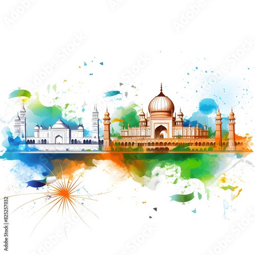 Watercolor Art of Famous Indian Landmarks with Colorful Splashes