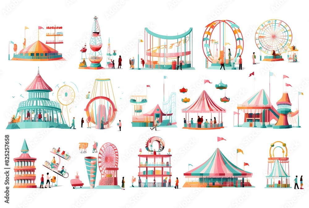 Seamless Pattern with Festive Funfair Elements and Pastel Colors Seamless Pattern with Festive Funfair Elements and Pastel Colors