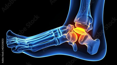 3D X-ray view of ankle pain caused by a sprain.