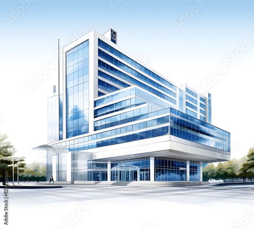 Modern White Hospital Building under Clear Blue Sky