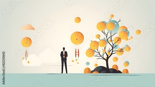 Creative Illustration of a Man with Sun and Tree - Unique Design Elements