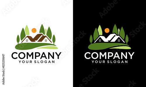 Creative Green house logo vector, green home landscape logo template