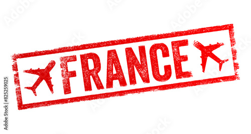 France - the country located in Western Europe, it is known for its rich history, cultural heritage, and significant influence in global affairs, text emblem stamp with airplane