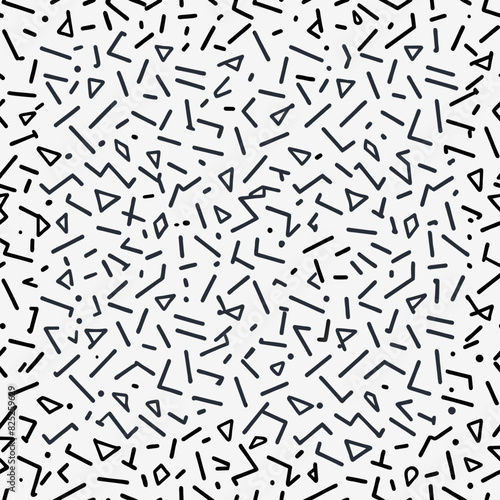 Black and white seamless line shaped elements memphis style background