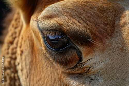 Detailed macro shot capturing the reflective eye and fur patterns of a giraffe