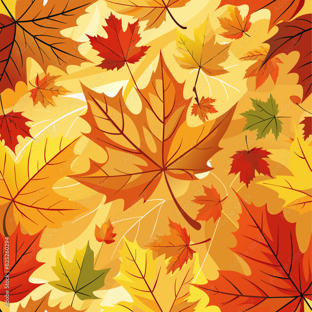 Autumn Leaves Background. Seasonal Fall Leaves backdrop. Autumnal natural wallpaper. Orange maple leaves. Photo realistic combosition.