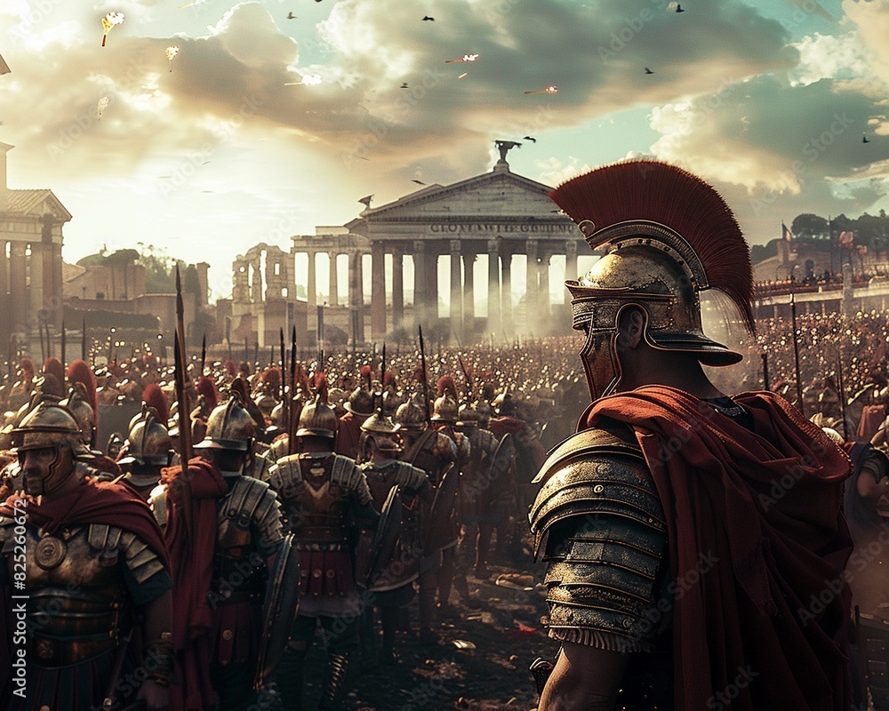 An epic battle scene from the Roman Empire, with a Roman soldier in the ...