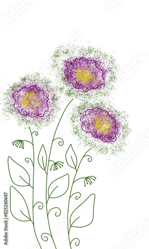 Postcard with colored flowers and leaves for holiday, birthday, invitation, floral pattern, nice background, frame, greetings card, congratulations