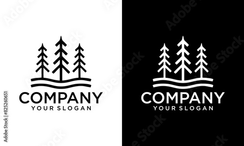 Creative Linear hipster pine tree and river or creek evergreen timberland logo design vector