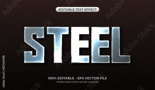 Realistic steel text effect. Editable metallic text effect. 3D iron typography design