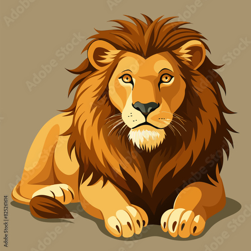 A close up of a lion laying on the ground with it's front paws on the ground. 