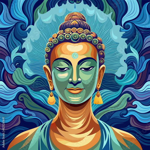 Oil painting Buddha face with abstract texture on background. Generative ai wall painting, meditation and art concept.