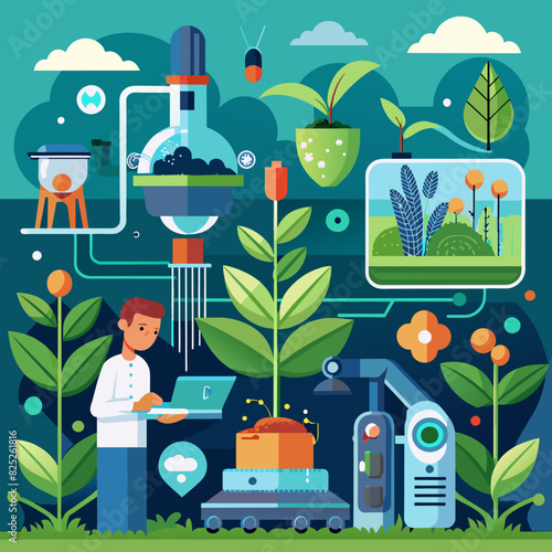 Agricultural technologies for growing plants and scientific research concept 