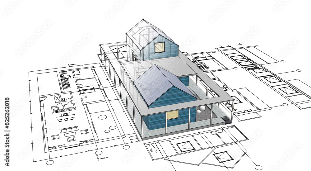 house architectural project sketch 3d illustration
house architectural project sketch 3d illustration