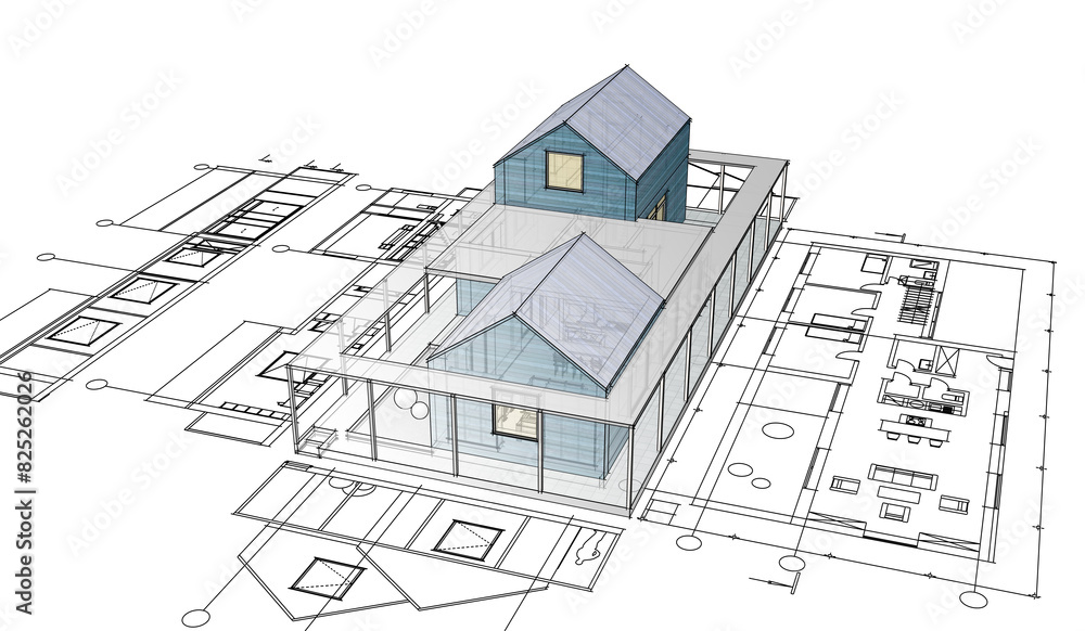 house architectural project sketch 3d illustration
house architectural project sketch 3d illustration